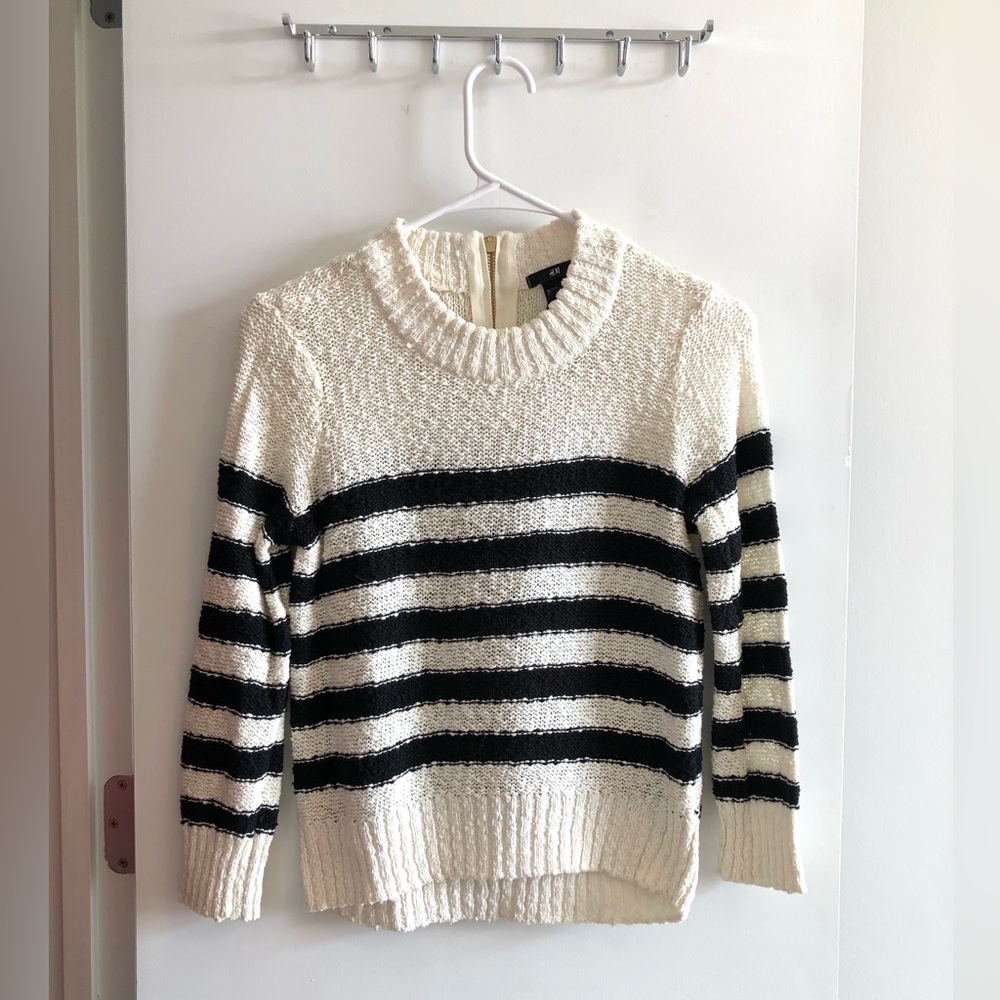 H&M Cream & Black Stripe Sweater W/ Gold Back Zipper